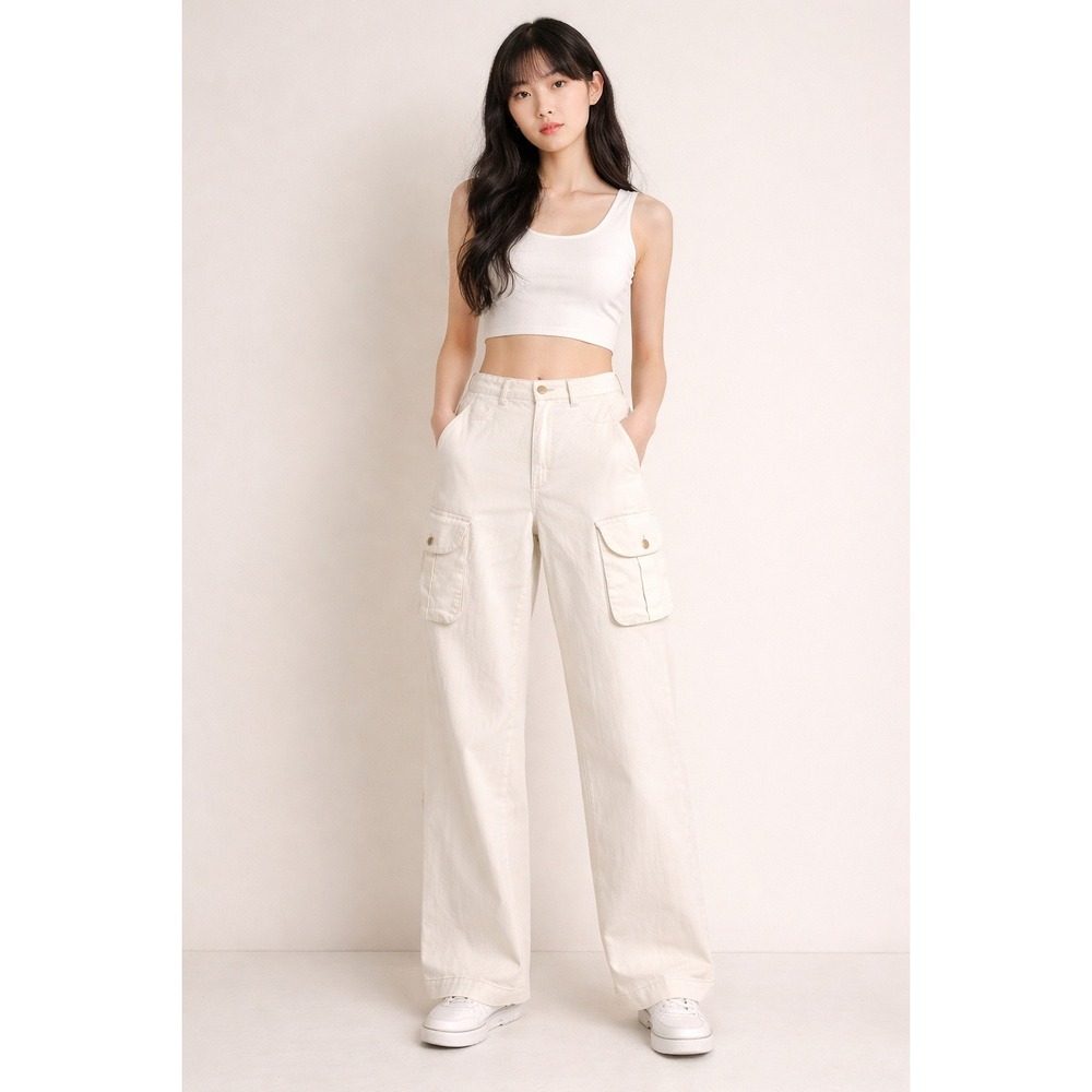 DL1961 Hepburn Wide Leg Eggshell Cargo High Rise Jeans *SZ30 Relax. ECRU Neutral